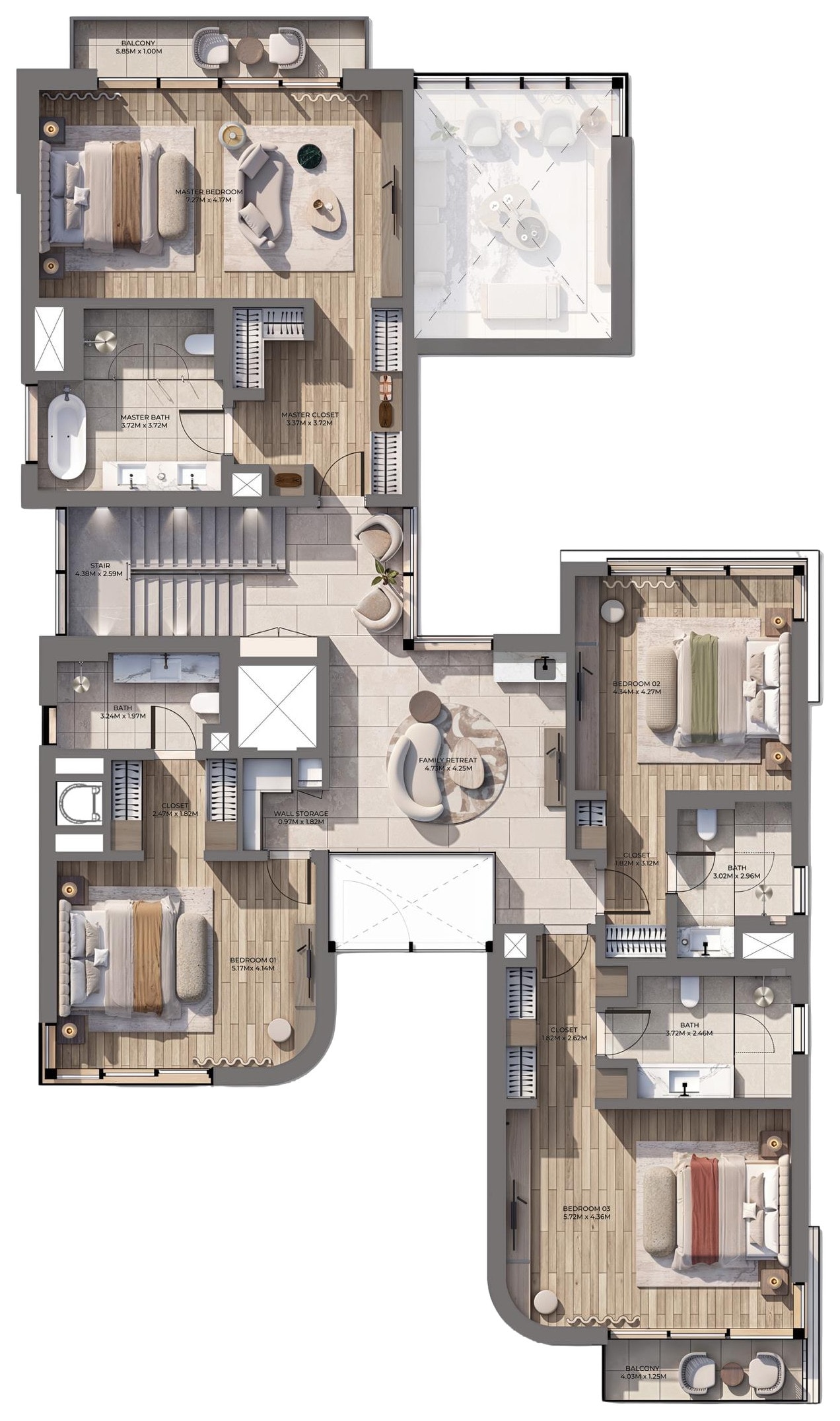 First floor plan, 4-bedroom villa at Talay