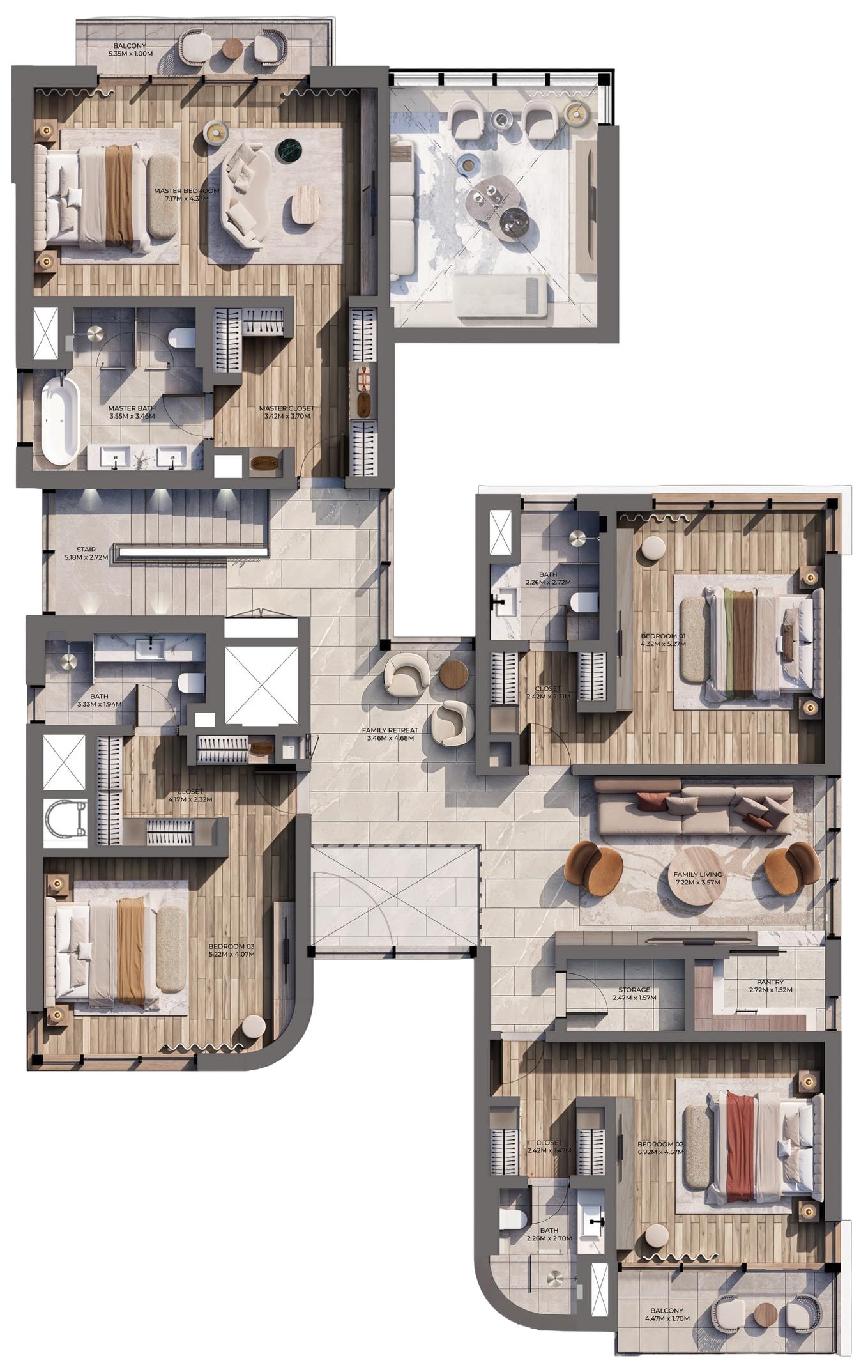 First floor plan, 5-bedroom villa at Talay