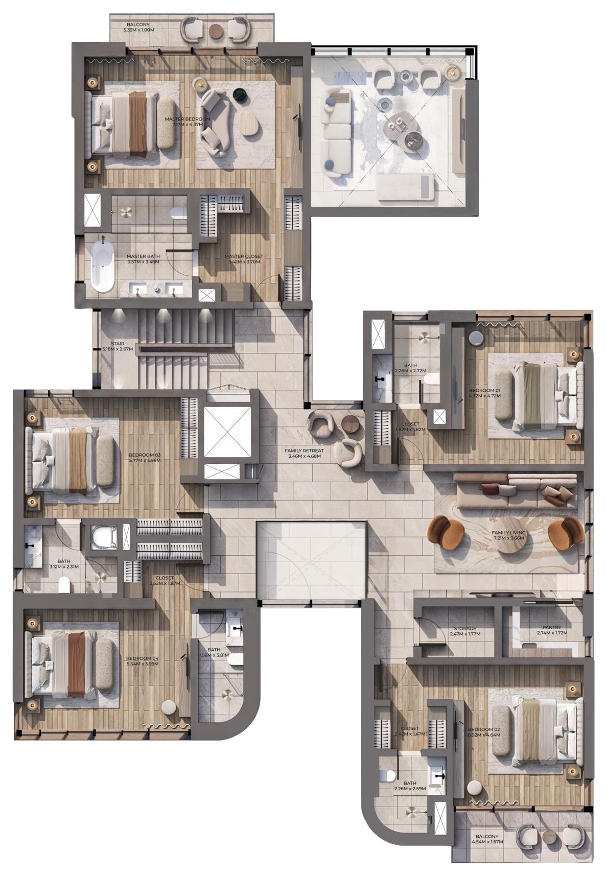 First floor plan, 6-bedroom villa at Talay