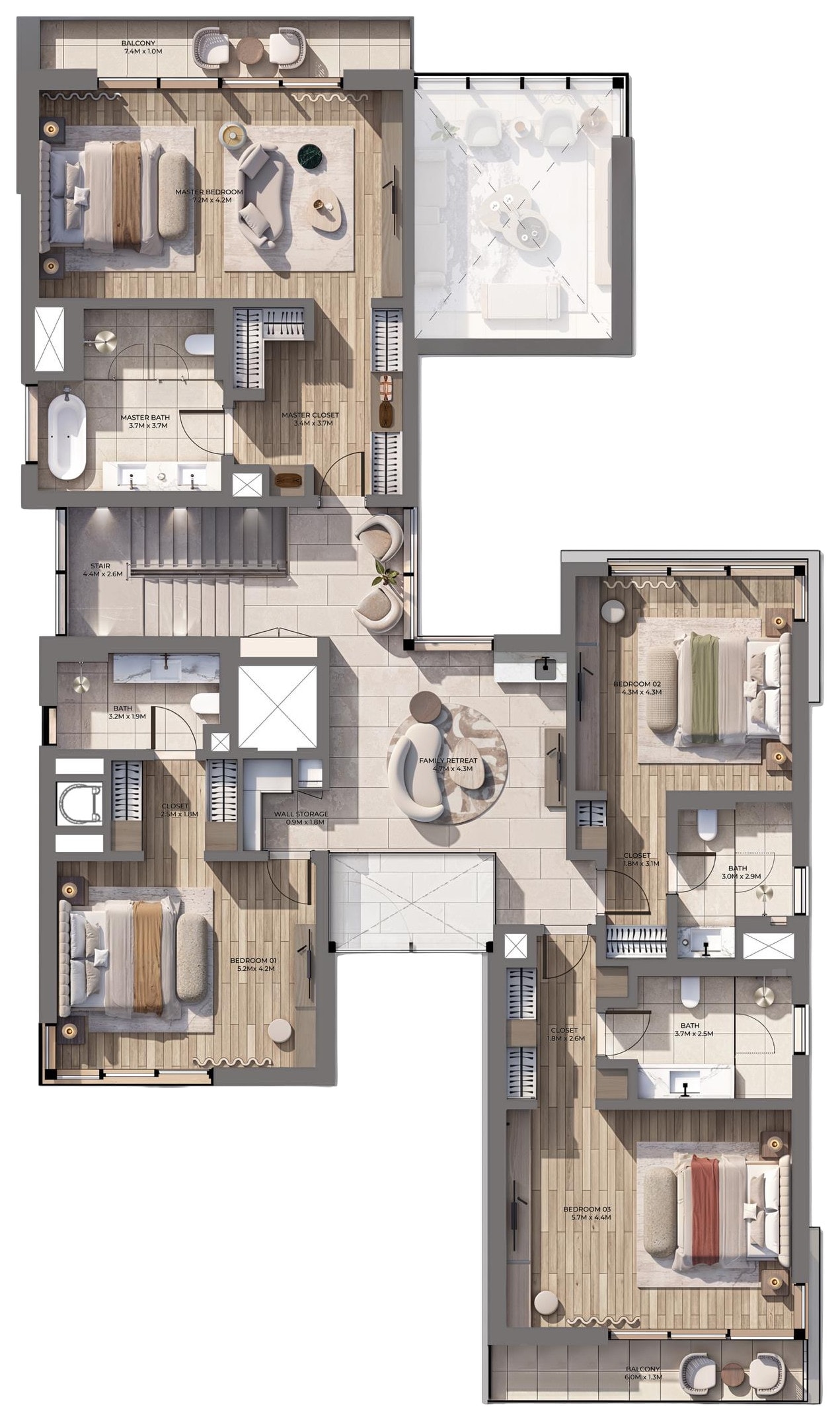 First floor plan, 4-bedroom villa at Talay Beach