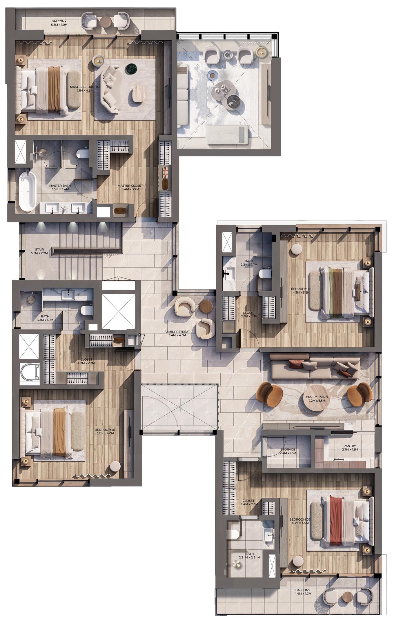 First floor plan, 5-bedroom villa at Talay Beach