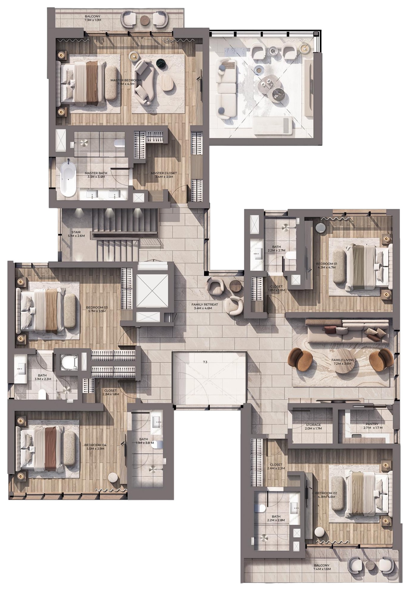 First floor plan, 6-bedroom villa at Talay Beach