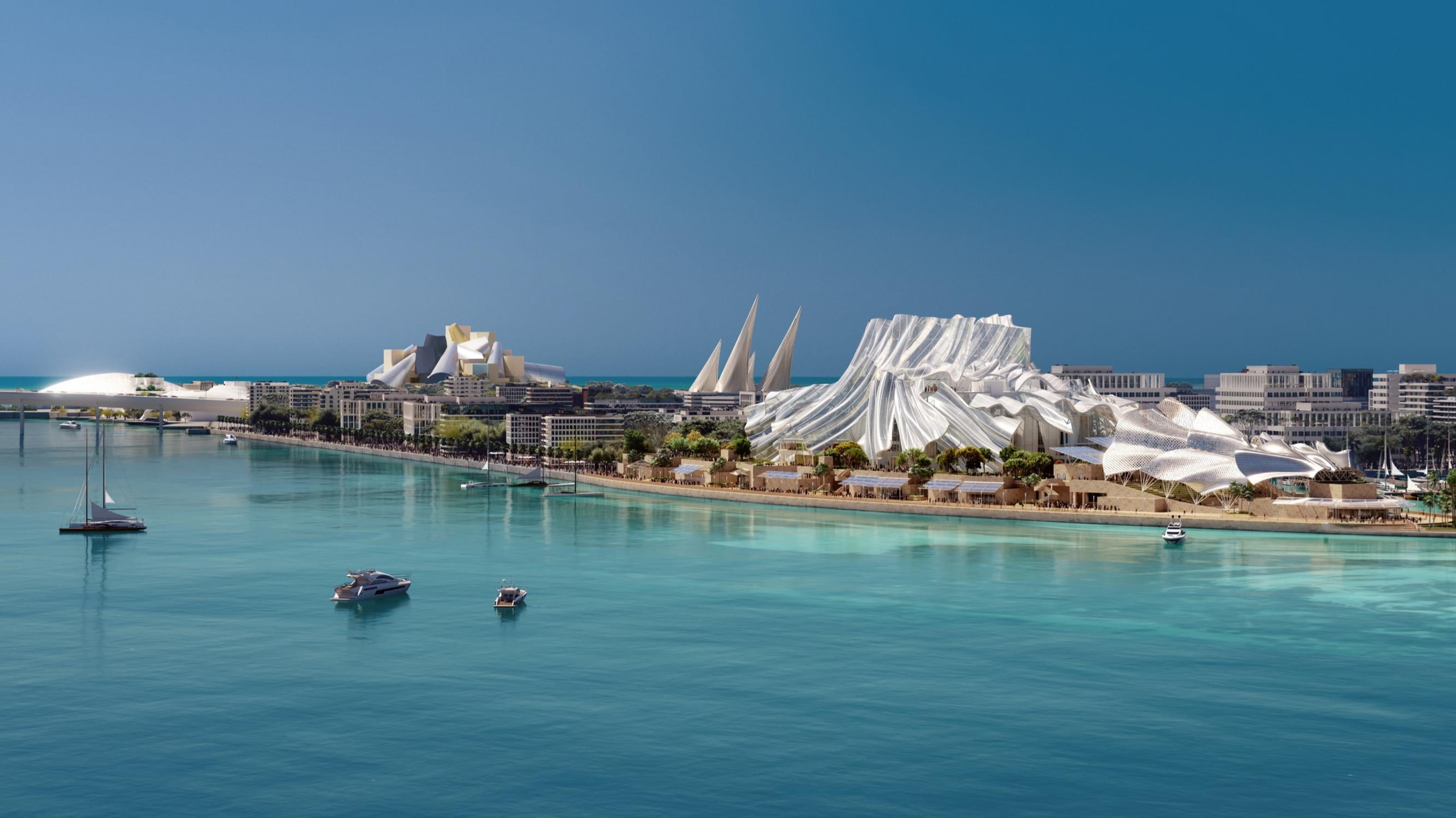 Dar Al Funoon Abu Dhabi, die von Frank Gehry entworfene Veranstaltungshalle an der Wasserfront