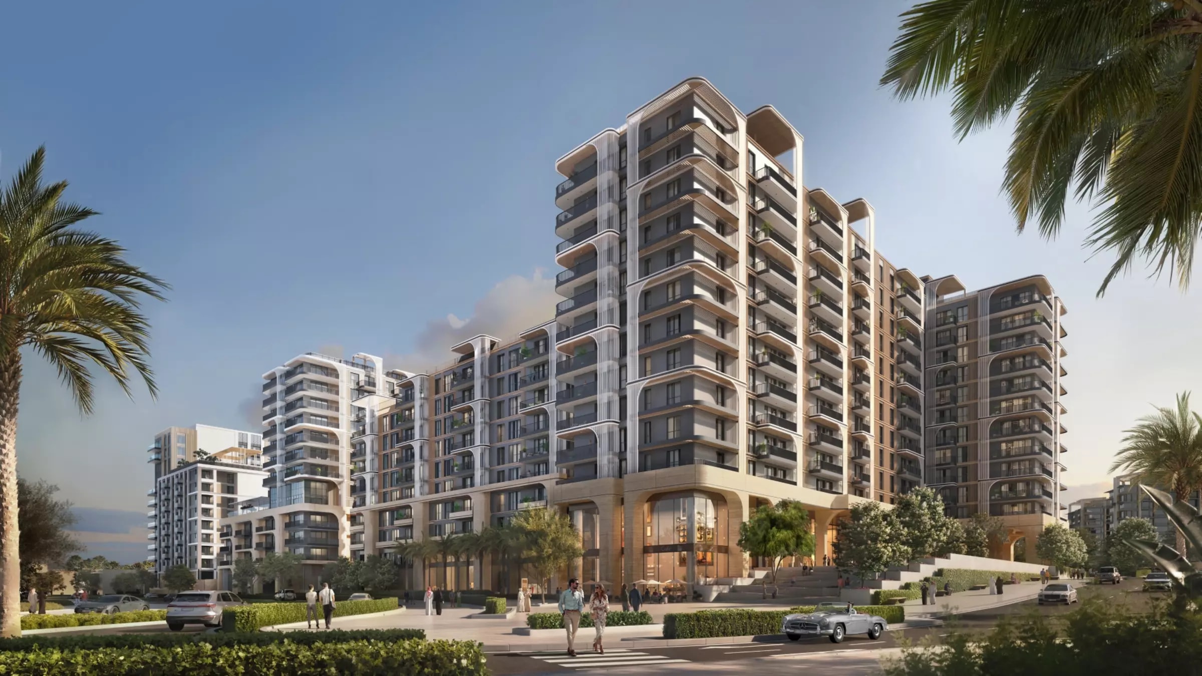 Daylight render of the Manarat Living III residential buildings