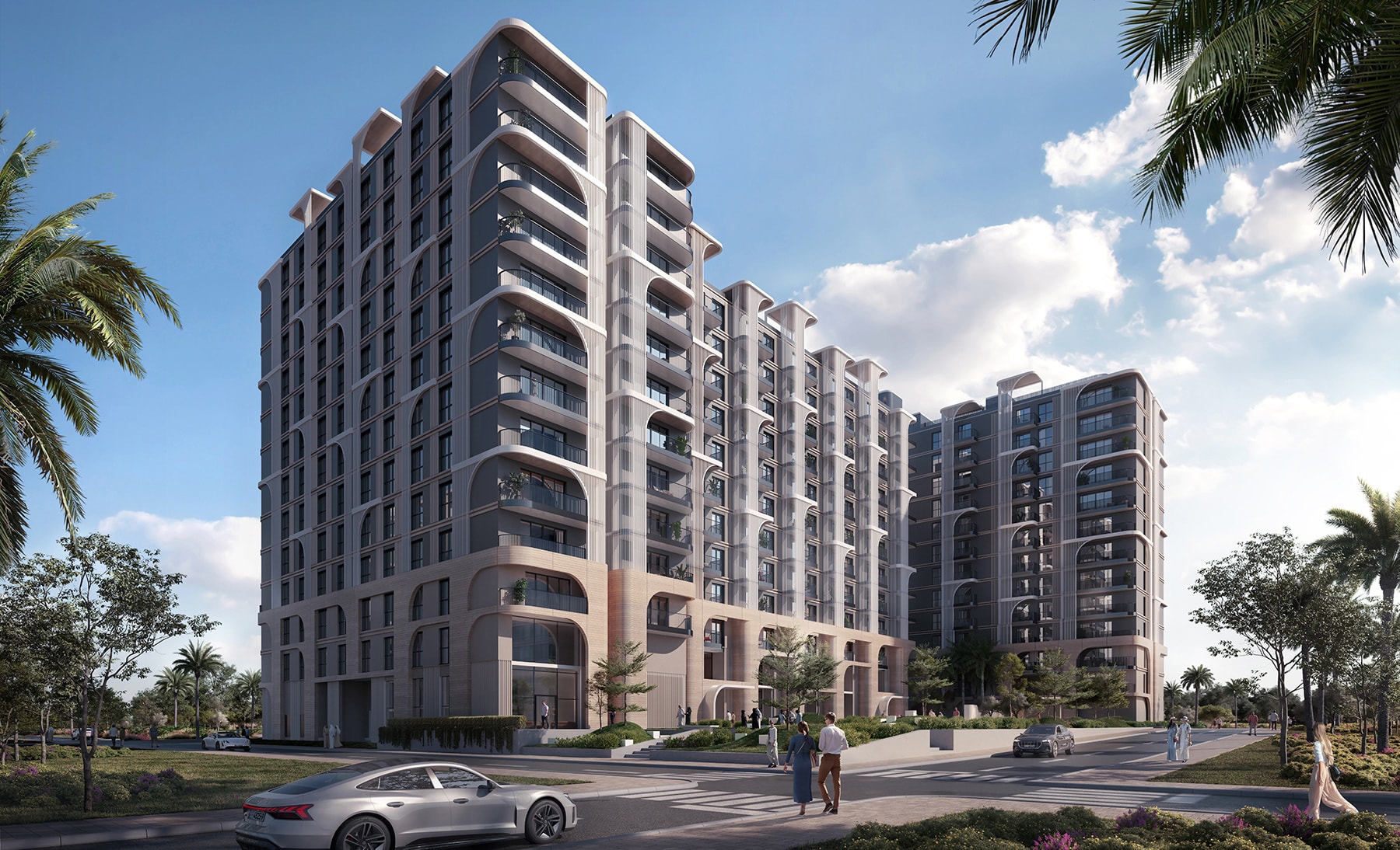 Rendering des Wohngebäudes Nouran Living im Saadiyat Marina District